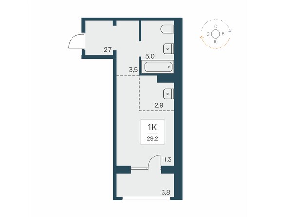 Планировка Студия 29,2, 29,4 м²