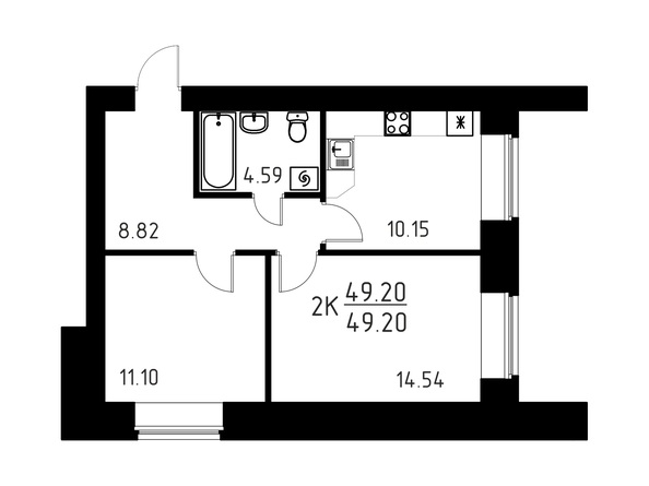 Планировка 2-комн 49,2 м²