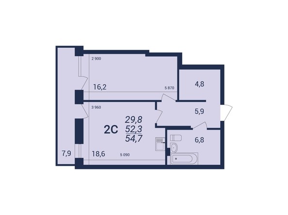 Планировка 2-комнатной квартиры 54,7 кв.м