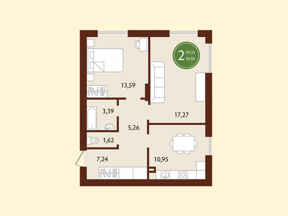 2-комнатная 59,32 кв.м