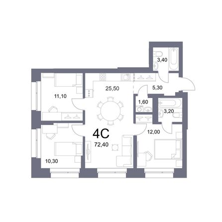 Планировка 4-комн 72,4, 72,7 м²