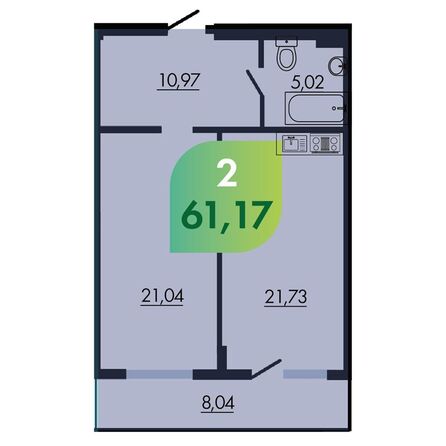 Планировка 2-комн 61,17 м²