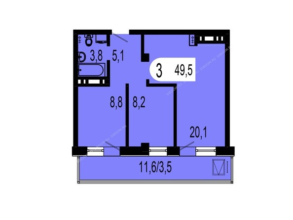 Планировка двухкомнатной квартиры 49,5 кв.м