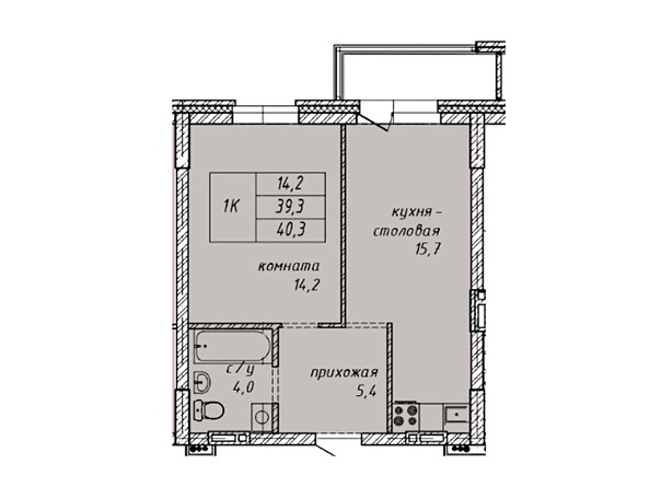 Планировка 1-комн 40,3 м²