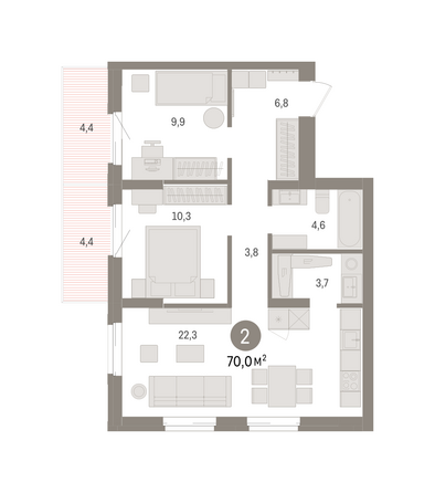 Планировка 2-комн 70,01 м²
