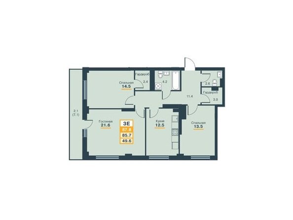 Планировка 3-комн 87,8 м²