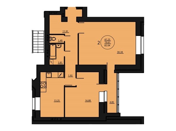 Планировка двухкомнатной квартиры 82,04 кв.м