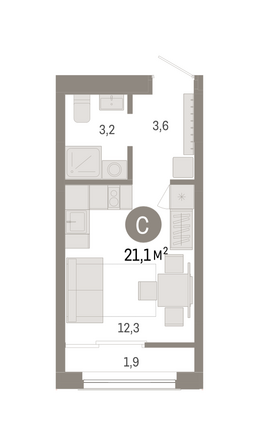 Планировка Студия 21,07 м²