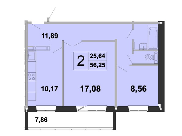 Планировка двухкомнатной квартиры 56,25 кв.м