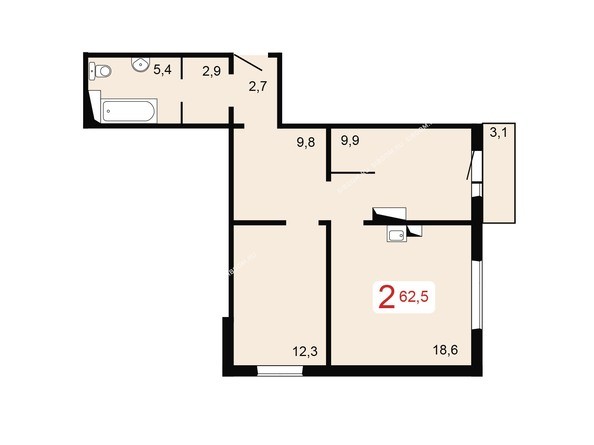 Планировка двухкомнатной квартиры 62,5 кв.м