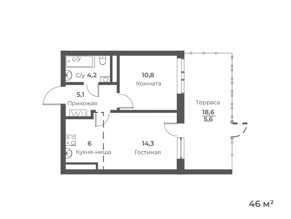 Планировка 2-комн 46 м²