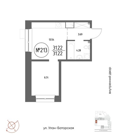Планировка 1-комн 31,22 м²