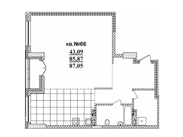 Планировка Студия 86,28 - 87,15 м²