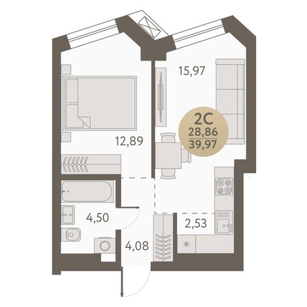 Планировка 2-комн 39,97 м²