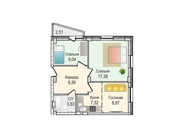 3-комнатная 55,63 кв.м