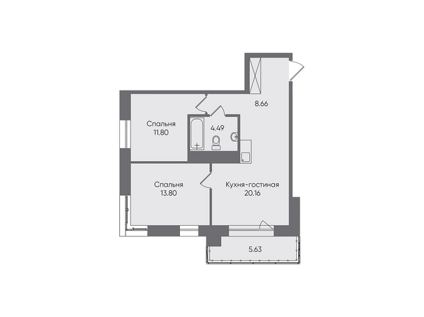 Планировка трехкомнатной квартиры 64,54 кв.м