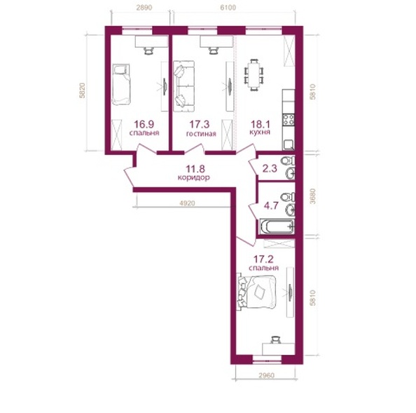 Планировка 3-комн 88,3 м²