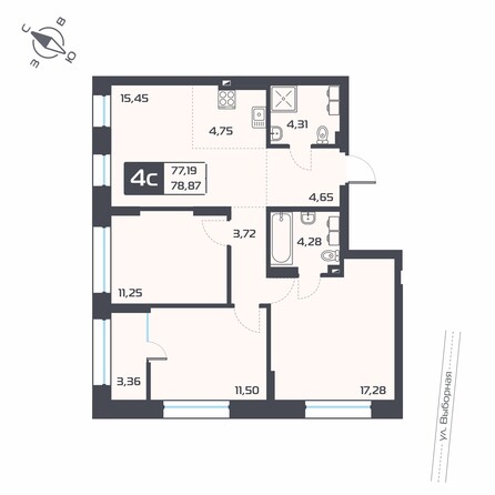 Планировка 4-комн 78,87 м²