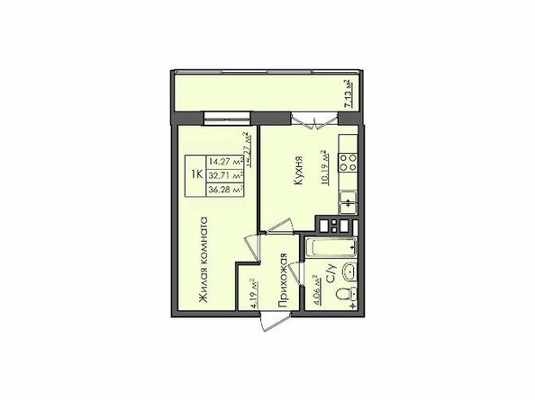 Планировка однокомнатной квартиры 36,28 кв.м