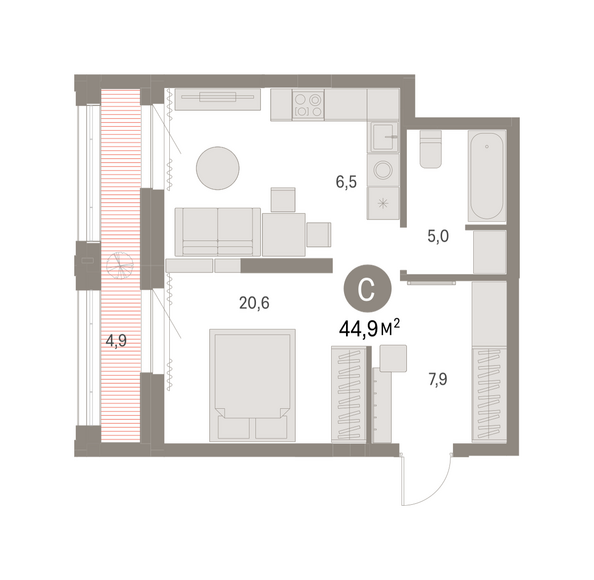 Планировка Студия 44,85 м²