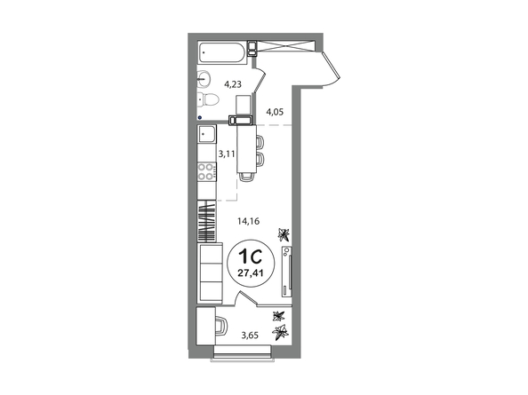 Планировка Студия 27,41 м²