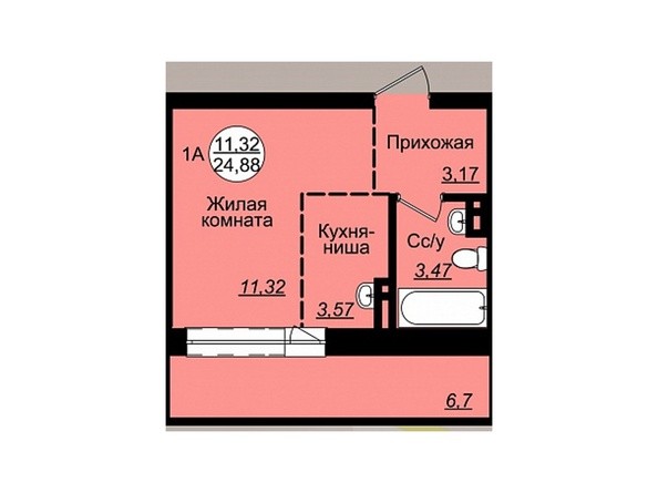 Планировка однокомнатной квартиры 24,88 кв.м