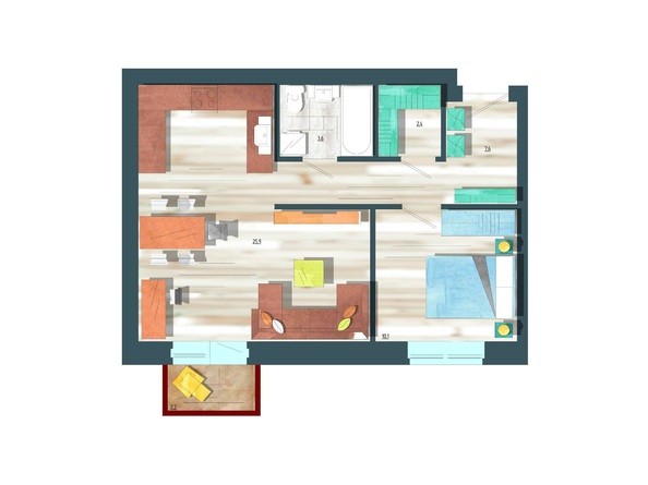 Планировка двухкомнатной квартиры 50,3 кв.м