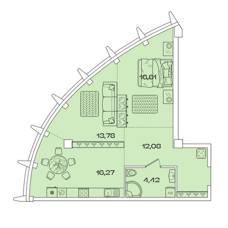 Планировка 2-комн 63,16, 63,82 м²