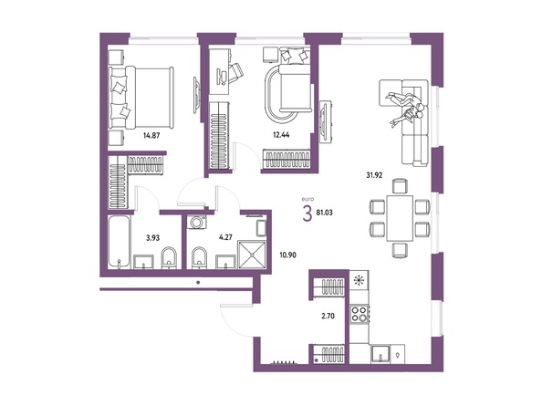 Планировка 3-комн 81,3 м²