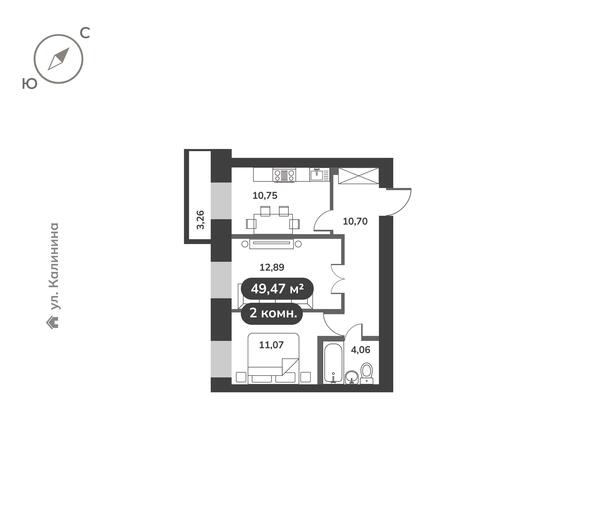 Планировка 2-комн 49,47 м²
