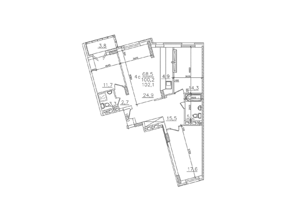 Планировка четырехкомнатной квартиры 100,2 кв.м