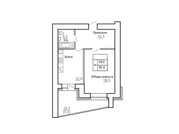Планировка однокомнатной квартиры 50,3 кв.м