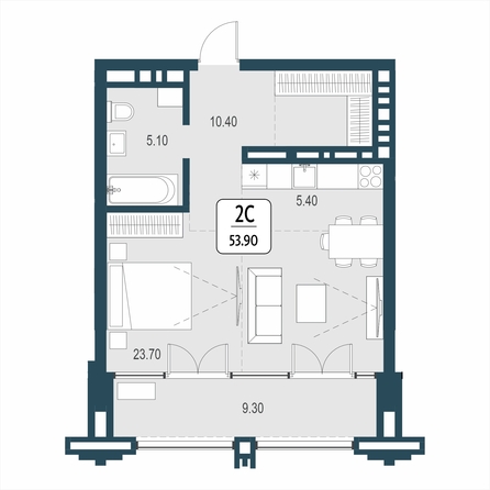 Планировка 2-комн 53,9 м²