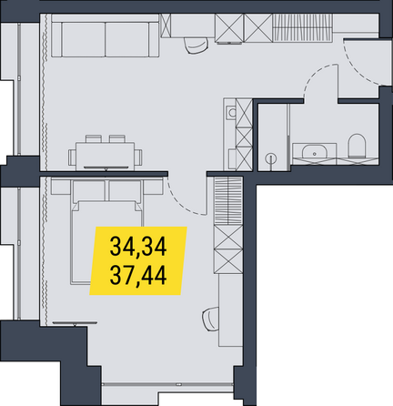 Планировка 1-комн 37,44 м²