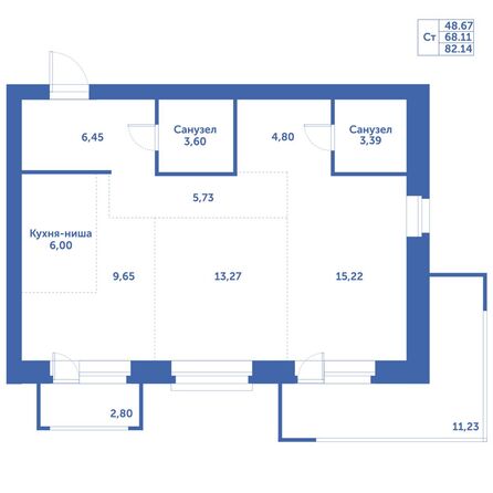 Планировка 2-комн 82,14 м²