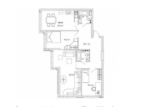 Планировка четырёхкомнатной квартиры 101,7 кв.м