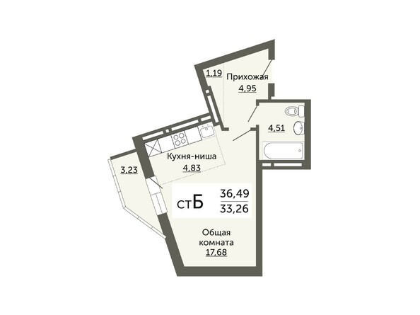 Планировка однокомнатной квартиры 33,26 кв.м