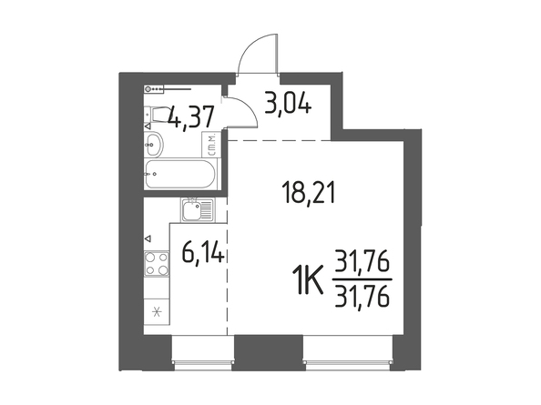 Планировка 1-комн 31,76 м²