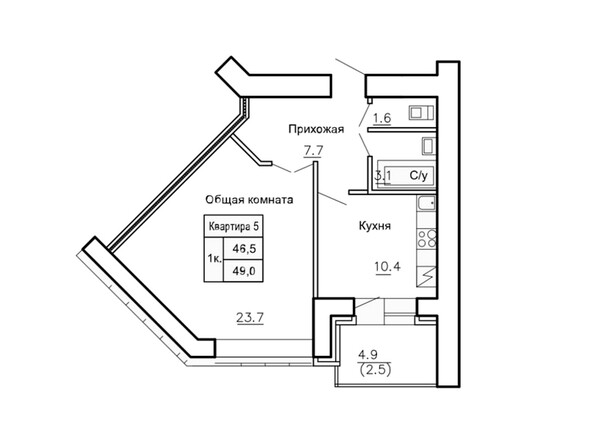 Планировка однокомнатной квартиры 49 кв.м