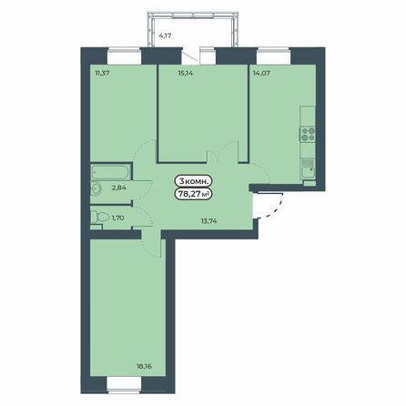 Планировка 3-комн 78,27 м²