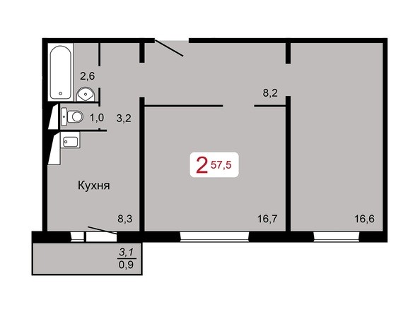 2-комнатная 57,5 кв.м
