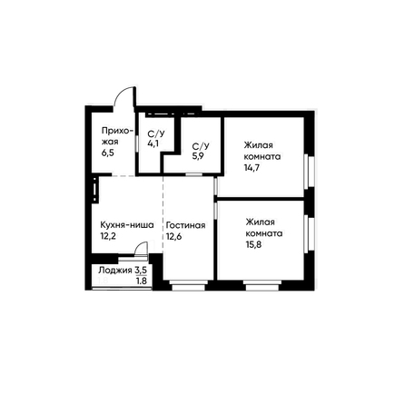 Планировка 3-комн 72,7 м²