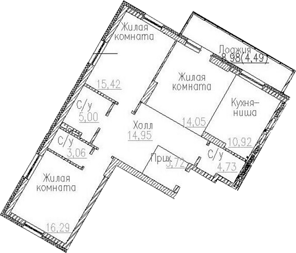 Планировка 2-комн 88,14 м²