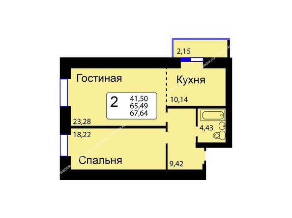 Б/С - 11. Планировка двухкомнатной квартиры 67,64 кв.м. Этажи 1-9.