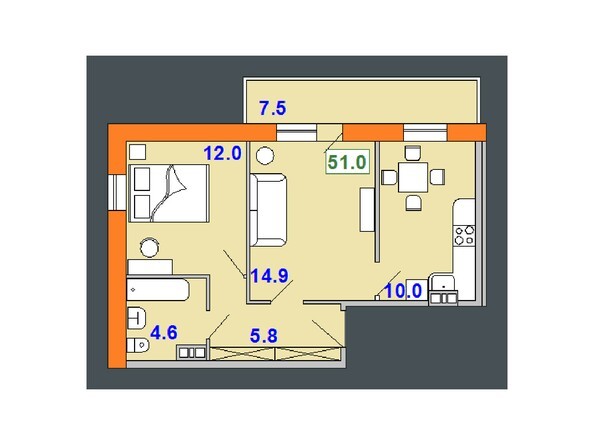 Планировка двухкомнатной квартиры 51 кв.м
