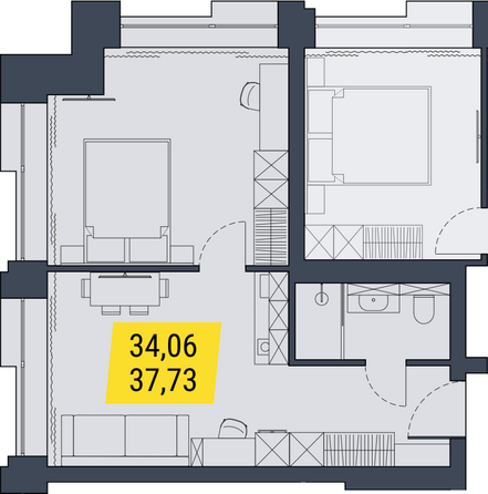 Планировка 1-комн 37,73 м²