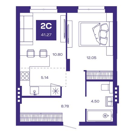 Планировка 2-комн 41,17 - 41,34 м²