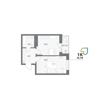 Планировка Студия 41,7 - 42,5 м²