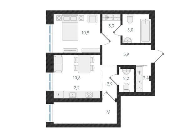 Планировка 1-комн 52,5 м²