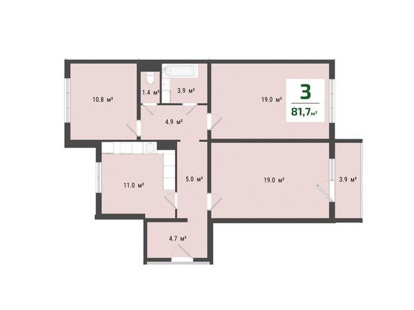 Планировка 3-комн 81,7 м²